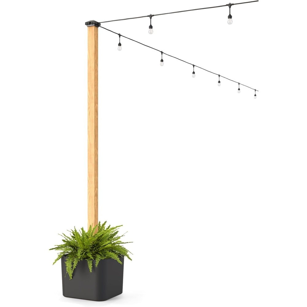 image:imageStep2 Firefly String Light Pole Stand with Planter 2pk Outdoor Hanging Lights Solution Black