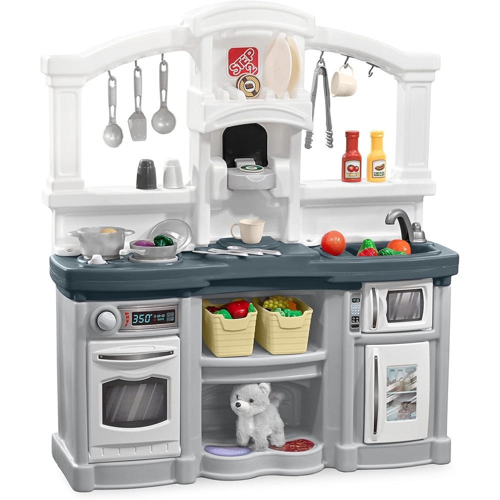 image:imageStep2 Fun with Friends Kids Kitchen Playset IndoorOutdoor Kitchenette with Lights amp Sounds Durable Plastic 25Piece Toy Accessories Toddlers 2 Years GrayGray