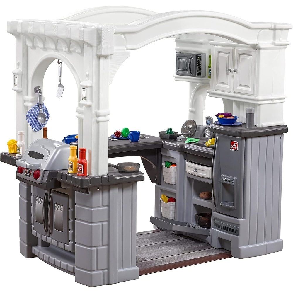 image:imageStep2 Grand Walkin Kitchen amp Grill Kids Playset IndoorOutdoor Kitchenette Interactive Play with Lights and Sounds Durable Plastic 103 Piece Toy Accessories Toddlers 2 Years Old GrayWhiteGray