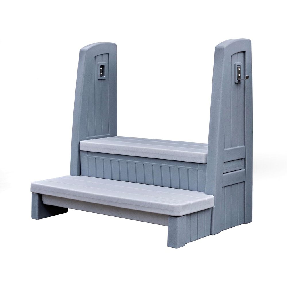 image:imageStep2 Hot Tub Storage Steps with Handrails 2Step Stool Waterproof Stairs for OutdoorIndoor Pool or Jacuzzi Made of Durable Plastic Dark CedarGray