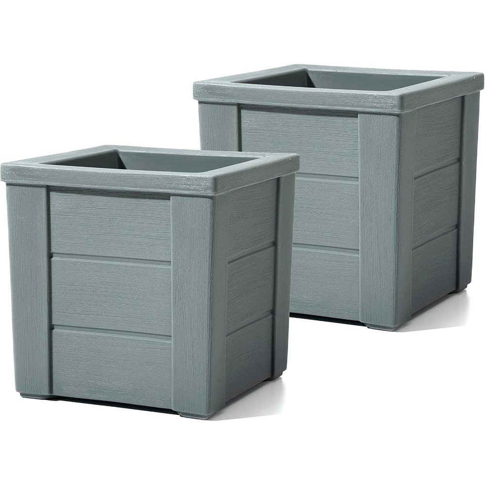 image:imageStep2 Lakewood Square Planter Large Planters for Outdoor Plants Gardening and Flower Pot for Patio or Porch Efficient Drainage Durable Plastic Sage Gray 2PackSage Gray
