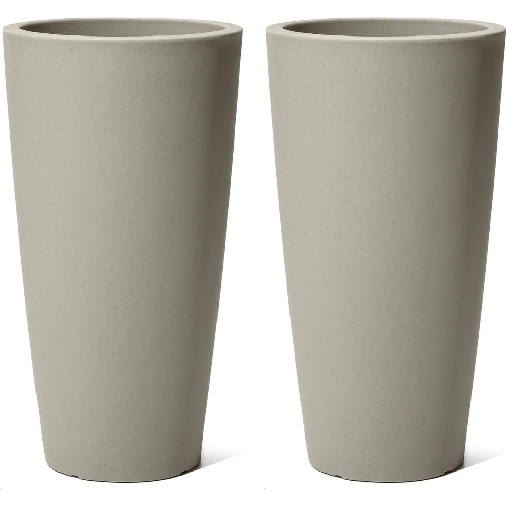 image:imageStep2 Tremont Tall Round Tapered Planter 28 Tall 2Pack IndoorOutdoor Plants Efficient Drainage Durable Resin ConcreteConcrete