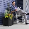 Step2 Lakewood Square Planter, Large Planters for Outdoor Plants, Gardening and Flower Pot for Patio or Porch, Efficient Drainage, Durable Plastic, Sage Gray, 2-Pack(Black)