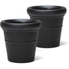Step2 Claremont Tall Round Planter, Large Planters for Outdoor Plants, Gardening and Flower Pot for Patio or Porch, Efficient Drainage, Durable Plastic, Dark Cedar, 2-Pack(Onyx Black)