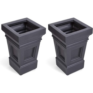 Step2 Atherton Square Planter, Large Planters for Outdoor Plants, Gardening and Flower Pot for Patio or Porch, Efficient Drainage, Durable Plastic, Onyx Black, 2-Pack(Onyx Black)