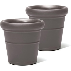Step2 Claremont Tall Round Planter, Large Planters for Outdoor Plants, Gardening and Flower Pot for Patio or Porch, Efficient Drainage, Durable Plastic, Dark Cedar, 2-Pack(Dark Cedar)