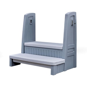 Step2 Hot Tub Storage Steps with Handrails, 2-Step Stool, Waterproof Stairs for Outdoor/Indoor Pool or Jacuzzi, Made of Durable Plastic, Dark Cedar(Gray)