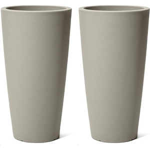 Step2 Tremont Tall Round Tapered Planter, 28″ Tall 2-Pack, Indoor/Outdoor Plants, Efficient Drainage, Durable Resin, Concrete(Concrete)