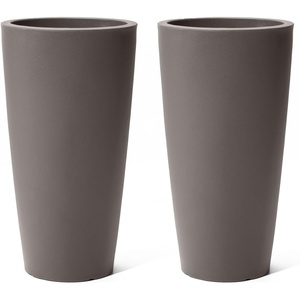 Step2 Tremont Tall Round Tapered Planter, 28″ Tall 2-Pack, Indoor/Outdoor Plants, Efficient Drainage, Durable Resin, Concrete(Dark Cedar)