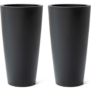 Step2 Tremont Tall Round Tapered Planter, 28″ Tall 2-Pack, Indoor/Outdoor Plants, Efficient Drainage, Durable Resin, Concrete(Onyx Black)