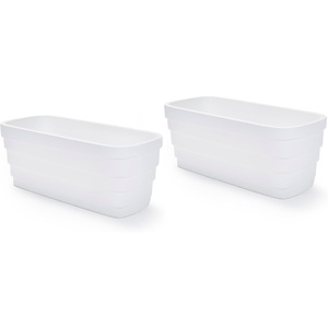 Step2 Wave Trough Planter, Large Planters for Outdoor Plants, Gardening and Flower Pot for Patio or Porch, Efficient Drainage, Durable Plastic, Black, 2-Pack(White)