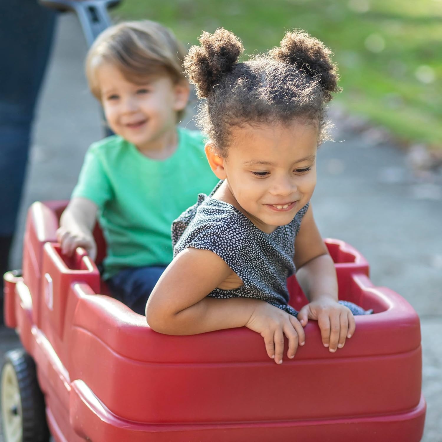 image:imageStep2 Neighborhood Wagon Kids Ride On Toy Stroller Substitute Includes Seat Belts Made of Durable Plastic Max Weight 75 lbs For Toddlers 155 Years Old RedRed