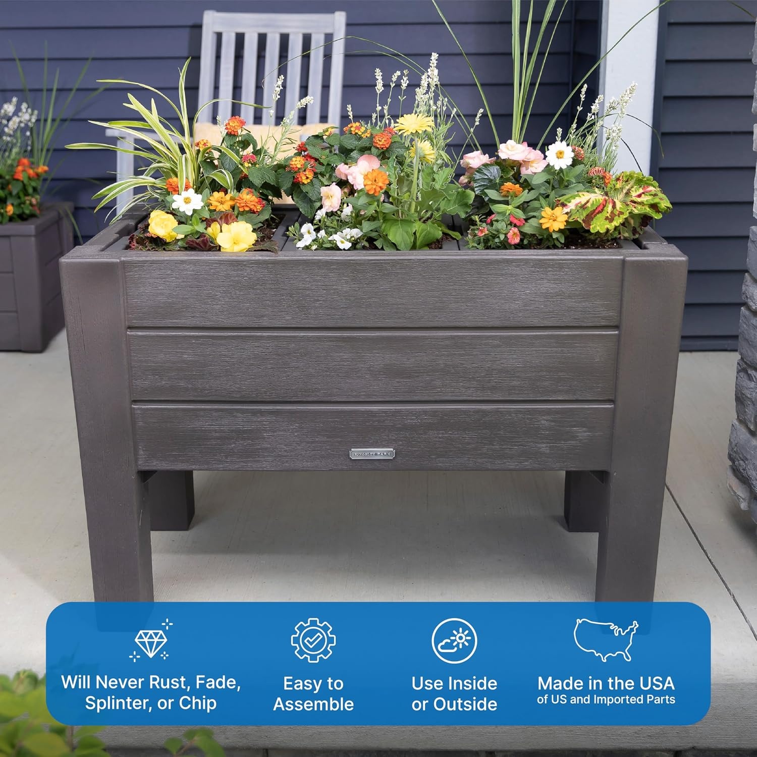 image:imageStep2 Lakewood Raised Planter Box Large Planters for Outdoor Plants Gardening and Flower Pot for Patio or Porch Easy Drainage Durable Plastic Dark CedarDark Cedar