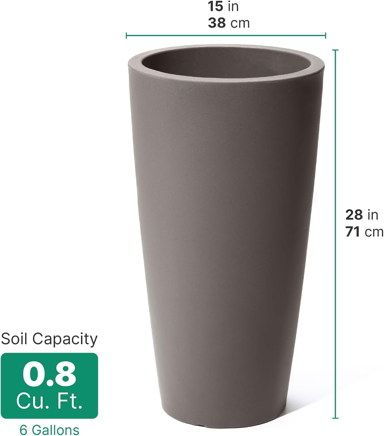 image:imageStep2 Tremont Tall Round Tapered Planter 28 Tall IndoorOutdoor Plants Efficient Drainage Durable Resin Onyx BlackDark Cedar