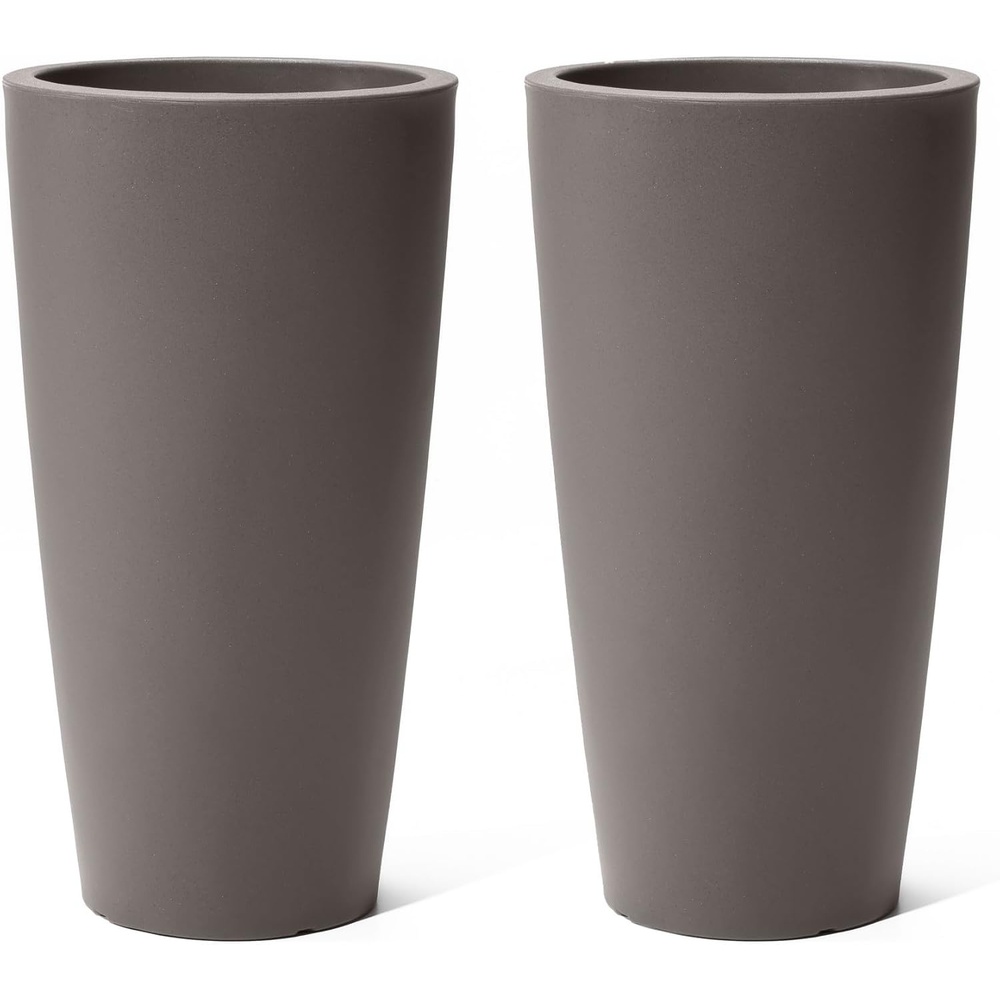 image:imageStep2 Tremont Tall Round Tapered Planter 28 Tall IndoorOutdoor Plants Efficient Drainage Durable Resin Onyx BlackDark Cedar