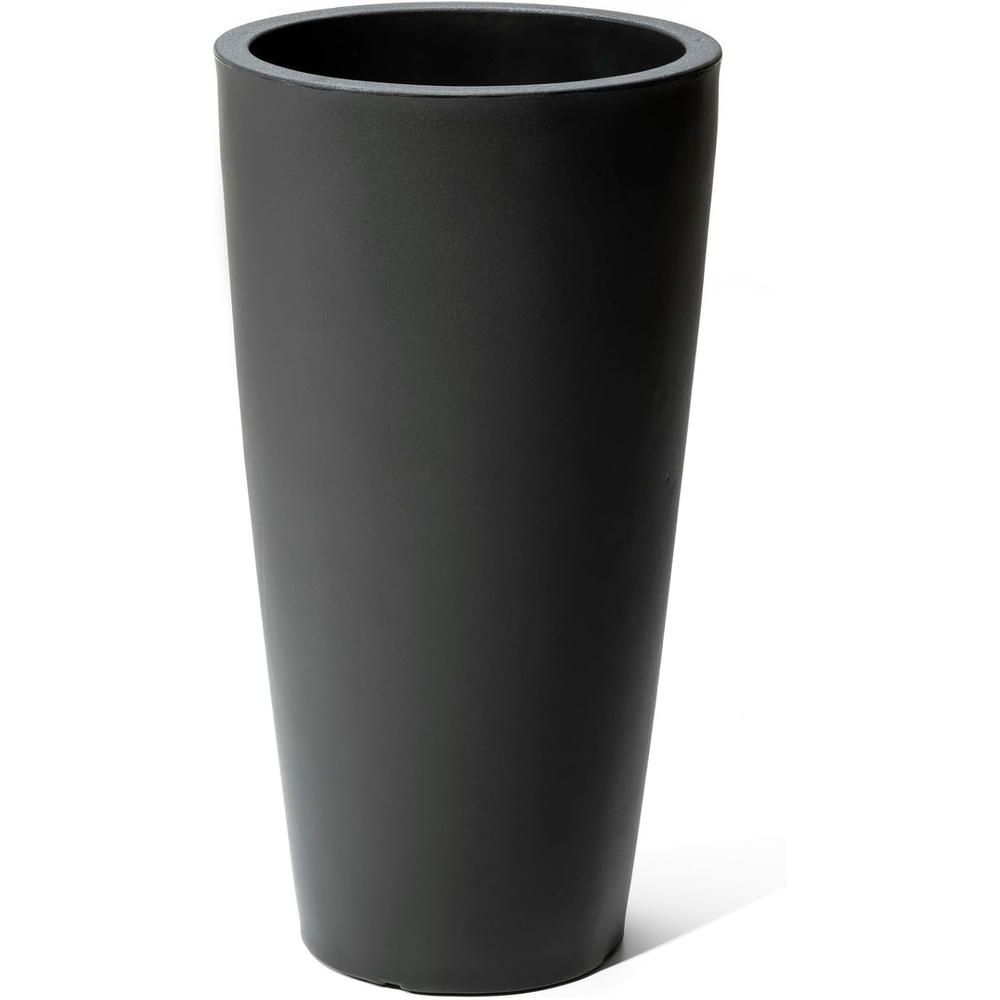 image:imageStep2 Tremont Tall Round Tapered Planter 28 Tall IndoorOutdoor Plants Efficient Drainage Durable Resin Onyx BlackOnyx Black