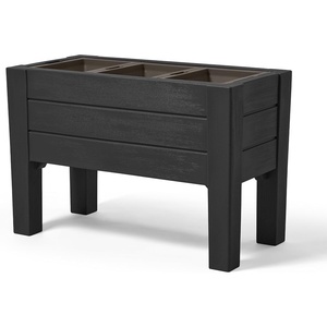 Step2 Lakewood Raised Planter Box, Large Planters for Outdoor Plants, Gardening and Flower Pot for Patio or Porch, Easy Drainage, Durable Plastic, Dark Cedar(Black)