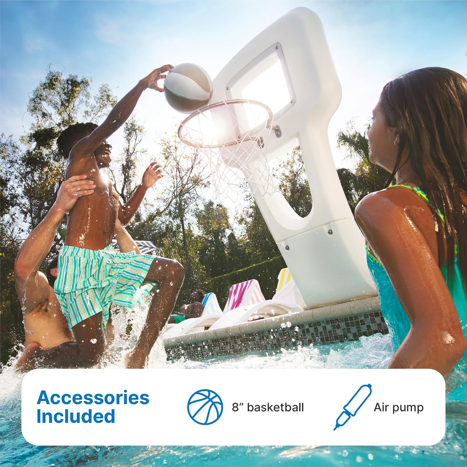 image:imageStep2 Vero Pool Basketball Hoop OutdoorIndoor Waterproof Patio Furniture Made of Durable Plastic 45 Feet White