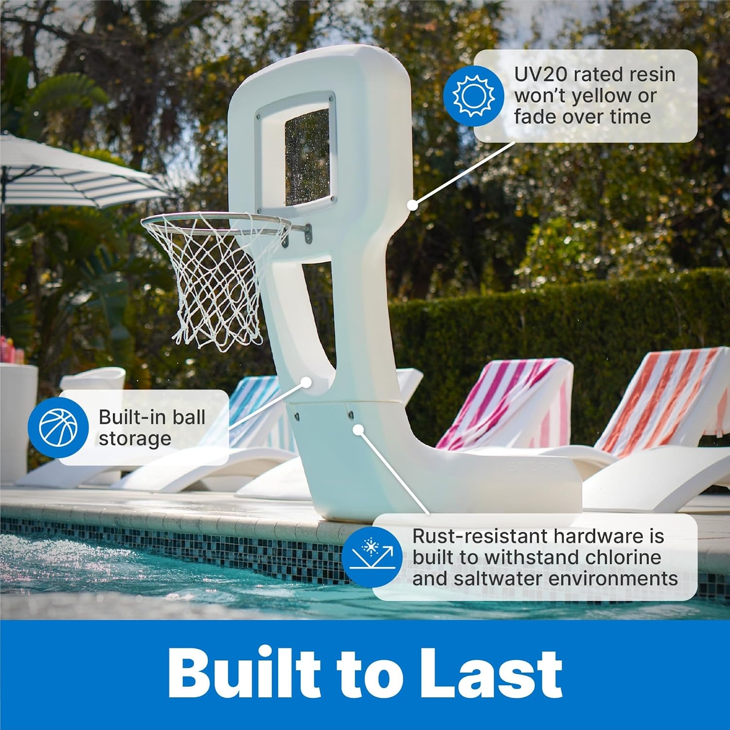 image:imageStep2 Vero Pool Basketball Hoop OutdoorIndoor Waterproof Patio Furniture Made of Durable Plastic 45 Feet White
