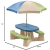 Step2 Naturally Playful Kids Picnic Table with Removeable Umbrella, Indoor/Outdoor Toys, Fits 6 Children, Made of Durable Plastic, For Toddlers 3+ Years Old, Green & Leaves(Blue & Green)