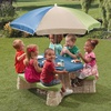 Step2 Naturally Playful Kids Picnic Table with Removeable Umbrella, Indoor/Outdoor Toys, Fits 6 Children, Made of Durable Plastic, For Toddlers 3+ Years Old, Green & Leaves(Blue & Green)