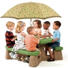 Step2 Naturally Playful Kids Picnic Table with Removeable Umbrella, Indoor/Outdoor Toys, Fits 6 Children, Made of Durable Plastic, For Toddlers 3+ Years Old, Green & Leaves(Green & Leaves)