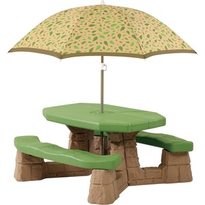 Step2 Naturally Playful Kids Picnic Table with Removeable Umbrella, Indoor/Outdoor Toys, Fits 6 Children, Made of Durable Plastic, For Toddlers 3+ Years Old, Green & Leaves(Green & Leaves)