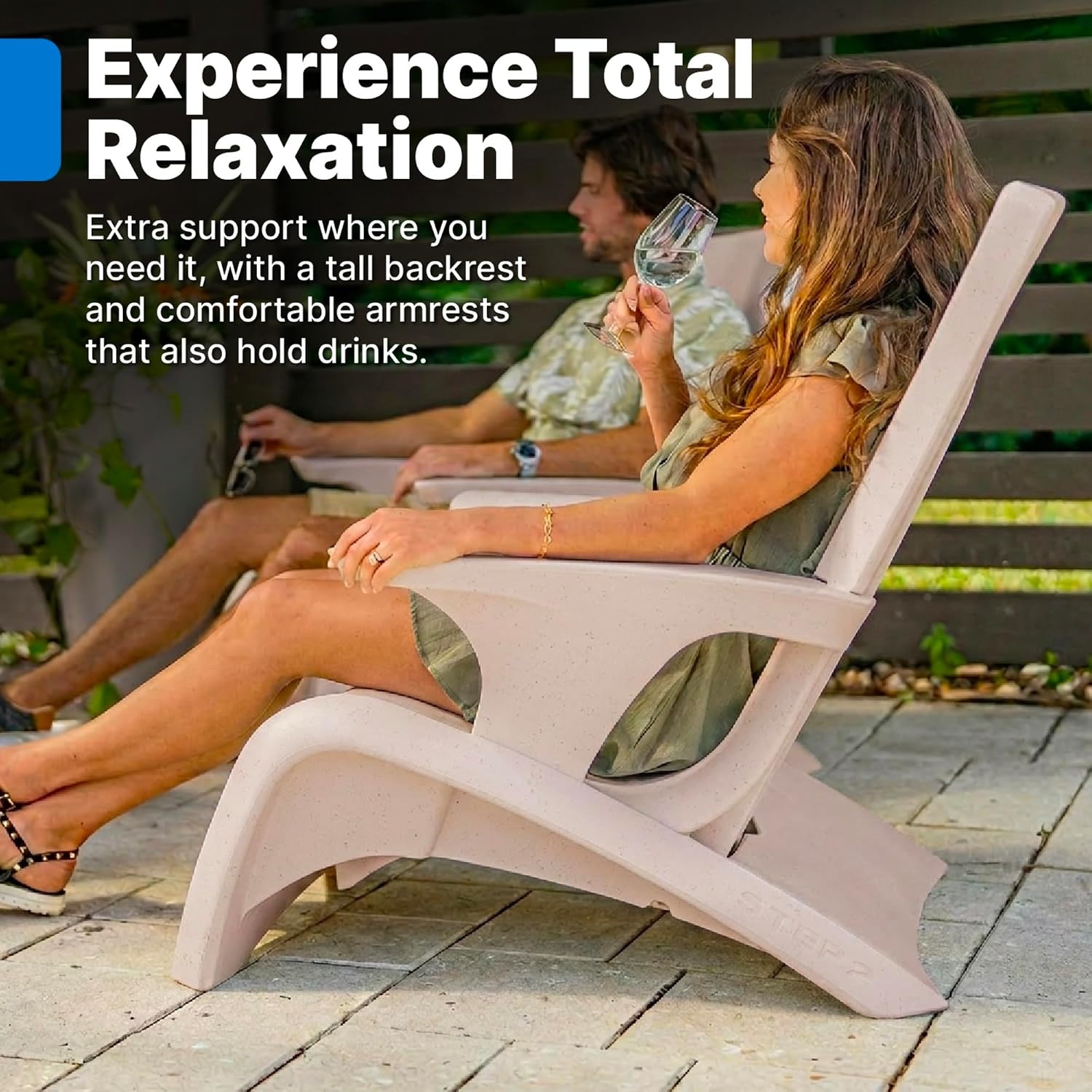 image:imageStep2 Vero Adirondack Chair in Pool or Patio Lounge Seat for 9inch Sun Shelves Earthy Tan with Speck